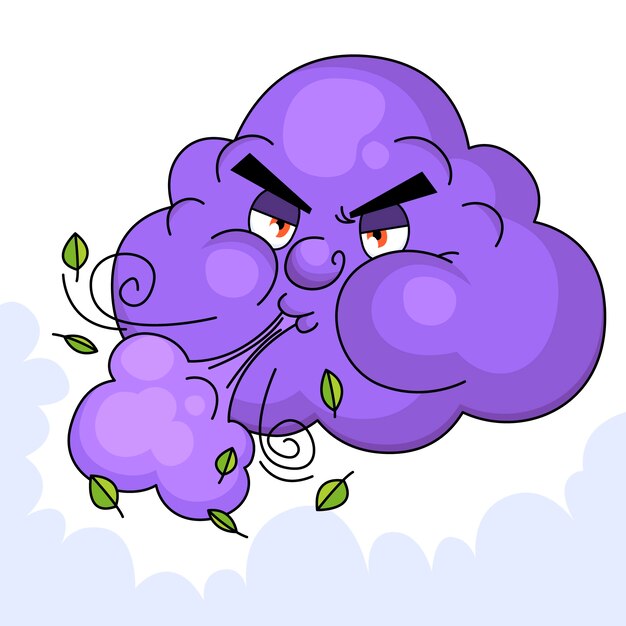 Ilustración de dibujos animados de viento dibujado a mano
