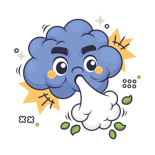 Ilustración de dibujos animados de viento dibujado a mano