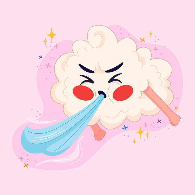Ilustración de dibujos animados de viento dibujado a mano