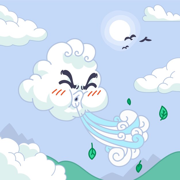 Ilustración de dibujos animados de viento dibujado a mano