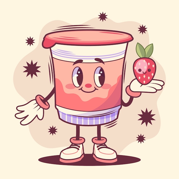 Ilustración de dibujos animados de yogur dibujado a mano