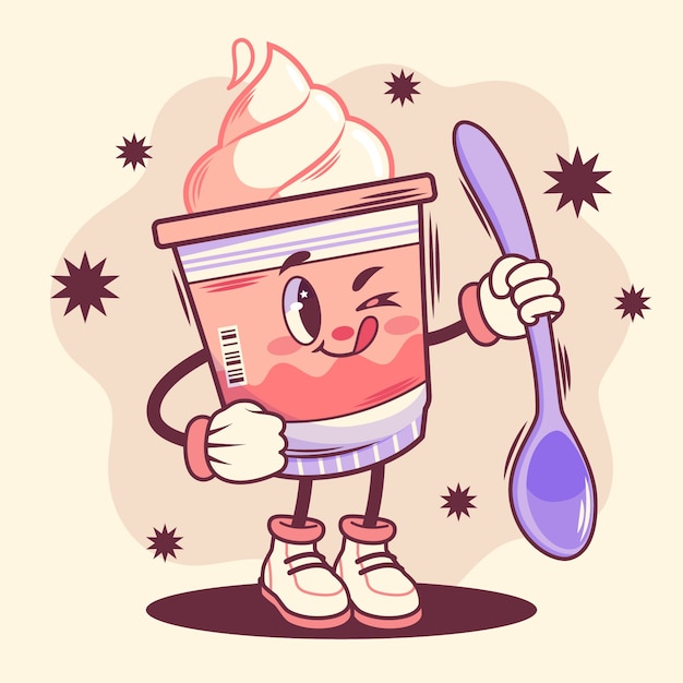 Ilustración de dibujos animados de yogur dibujado a mano