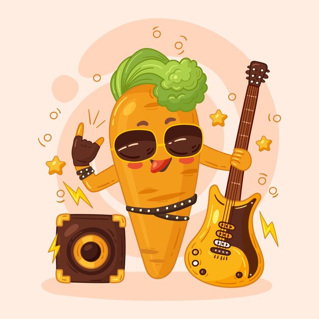 Ilustración de dibujos animados de zanahoria dibujada a mano