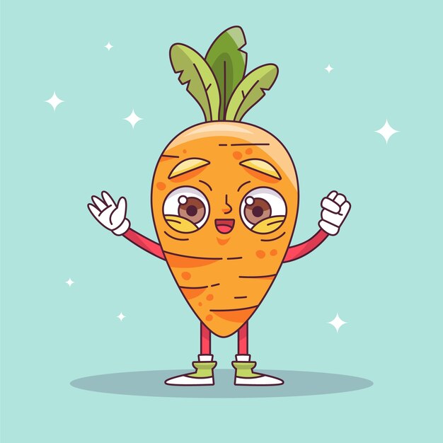 Ilustración de dibujos animados de zanahorias dibujada a mano