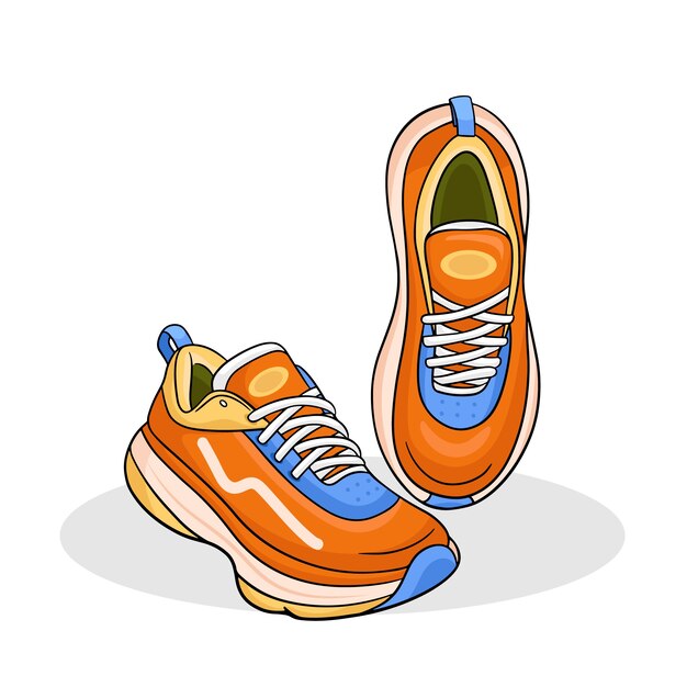 Ilustración de dibujos animados de zapatos para correr dibujados a mano