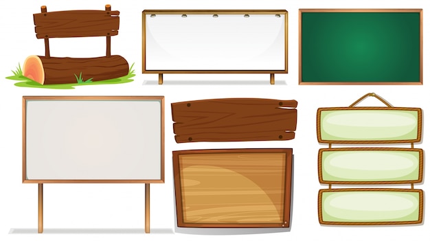 Ilustración de diferentes diseños de signos de madera
