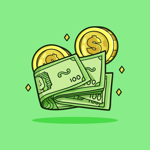 Ilustración de dinero de dibujos animados dibujada a mano
