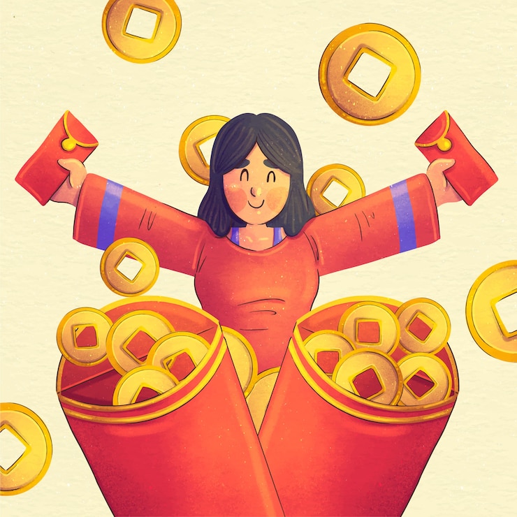 Vector gratuito ilustración de dinero de la suerte de año nuevo chino acuarela