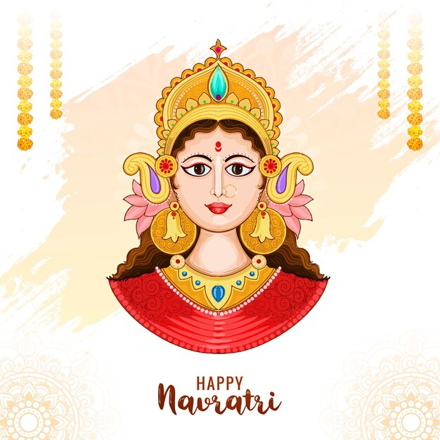 Ilustración de la diosa feliz Navratri el fondo de la tarjeta de celebración