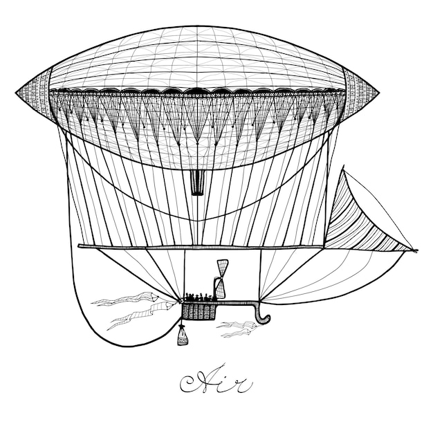 Vector gratuito ilustración del dirigible del doodle