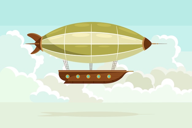 Ilustración de dirigible plano dibujado a mano
