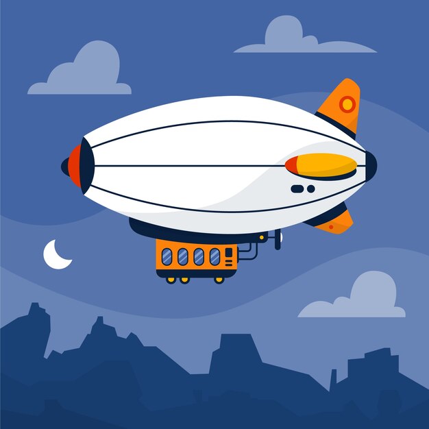 Ilustración de dirigible plano dibujado a mano