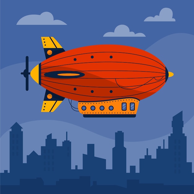 Vector gratuito ilustración de dirigible plano dibujado a mano