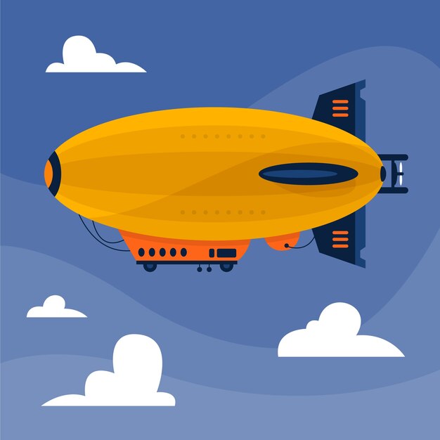 Ilustración de dirigible plano dibujado a mano