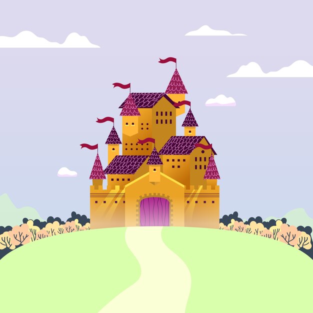 Ilustración con diseño de castillo de cuento de hadas