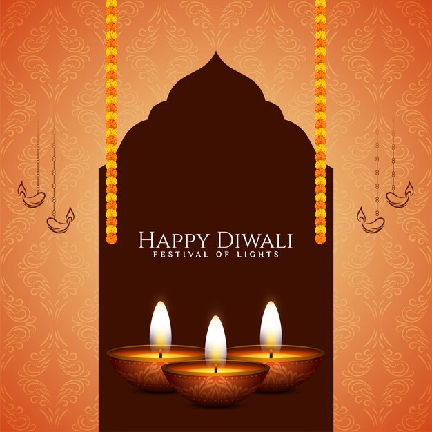 Ilustración del diseño de fondo del festival indio Happy Diwali con lámparas