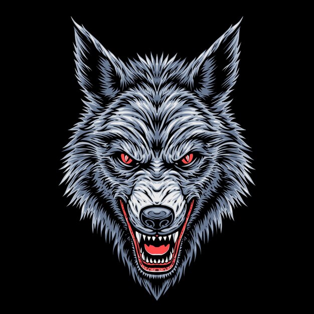 Ilustración del diseño del logotipo de la cabeza de lobo