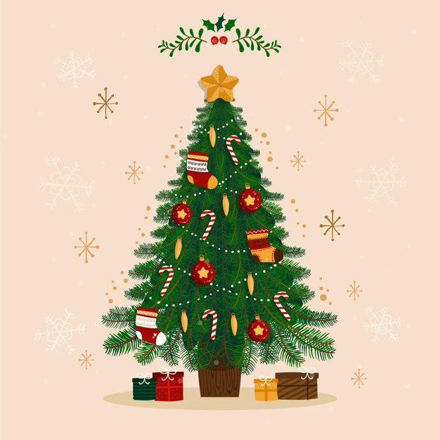 Ilustración de diseño plano de árbol de Navidad