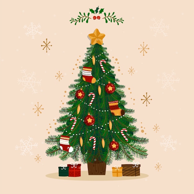Ilustración de diseño plano de árbol de Navidad