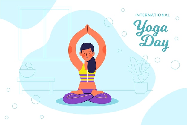 Ilustración del diseño plano del día internacional del yoga