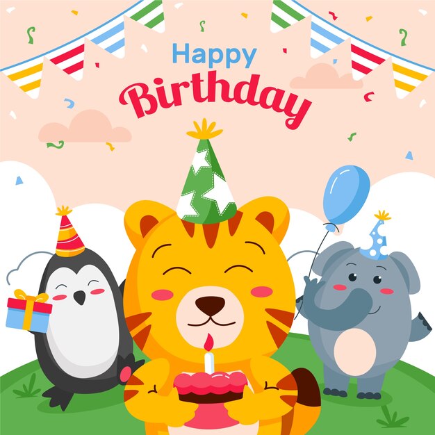 Ilustración de diseño plano de feliz cumpleaños