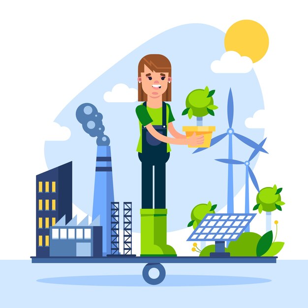 Ilustración de diseño plano neutral en carbono