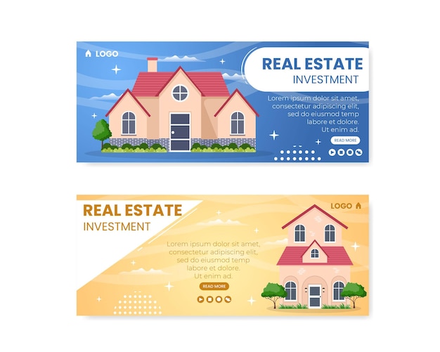 Ilustración de diseño plano de plantilla de banner de inversión inmobiliaria editable de fondo cuadrado adecuado para redes sociales, tarjetas de felicitación y anuncios web en internet