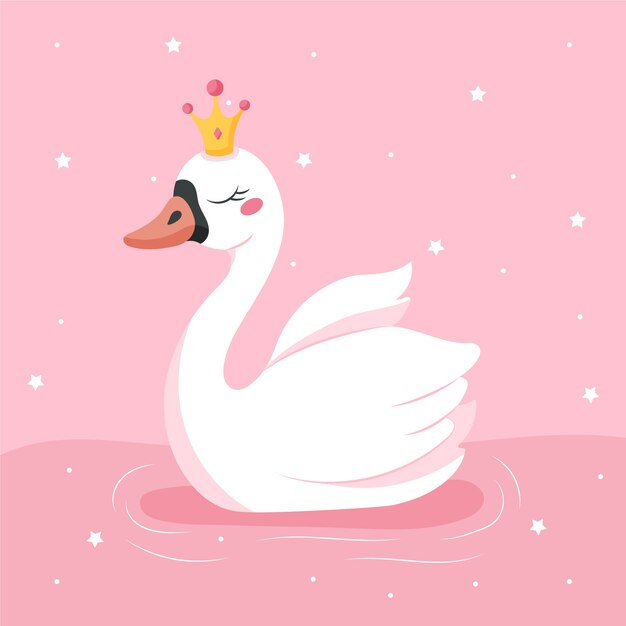 Ilustración de diseño plano princesa cisne con destellos
