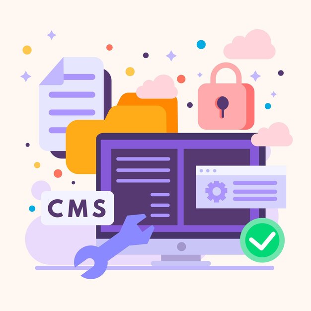 Ilustración de diseño plano del sistema de gestión de contenido