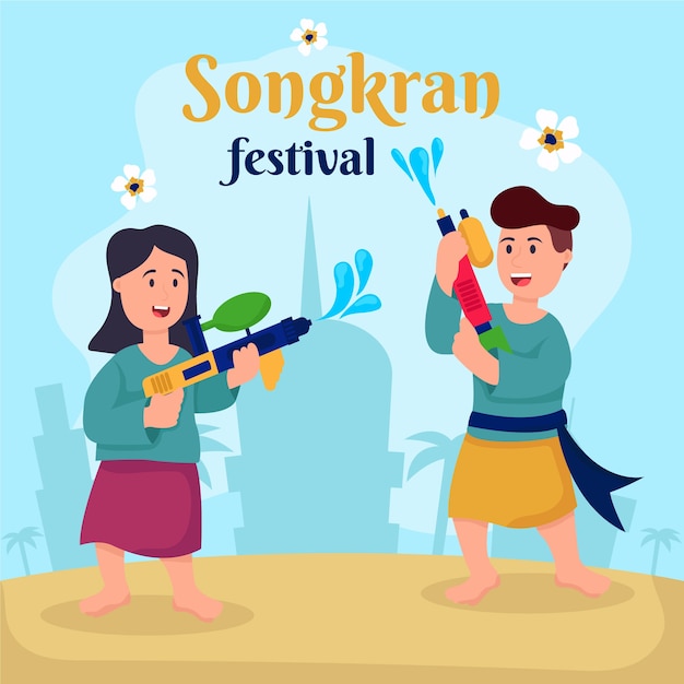 Ilustración de diseño plano songkran