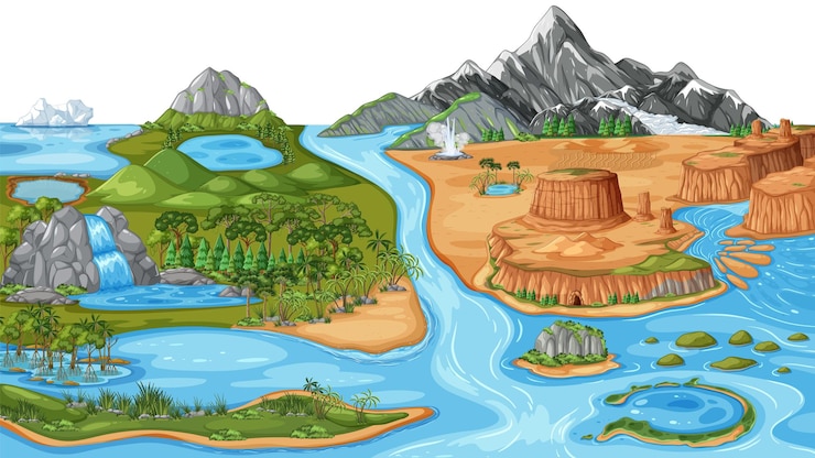 Vector gratuito ilustración de las diversas formas naturales del terreno