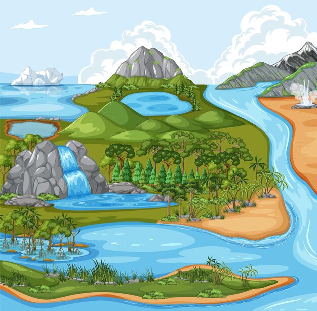 Ilustración de las diversas formas naturales del terreno