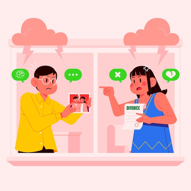 Ilustración de divorcio dibujado a mano