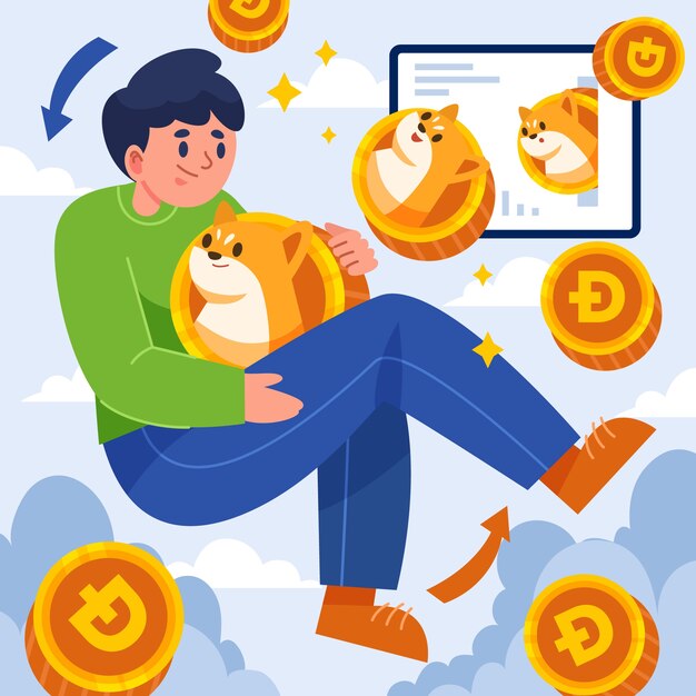 Ilustración de dogecoin de criptomoneda valiosa