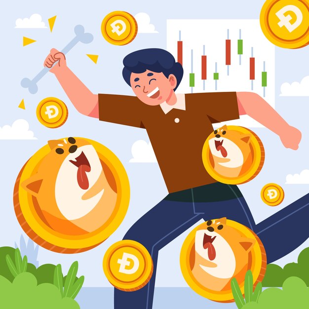 Ilustración de dogecoin de criptomoneda valiosa