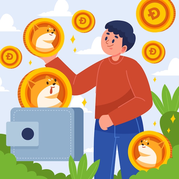 Ilustración de dogecoin de criptomoneda valiosa