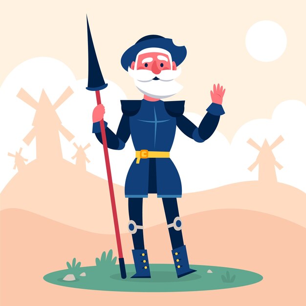 Ilustración de don quijote dibujado a mano
