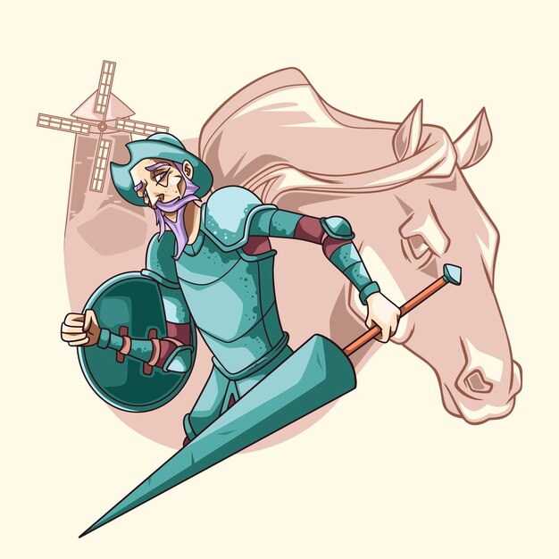 Ilustración de don quijote dibujado a mano