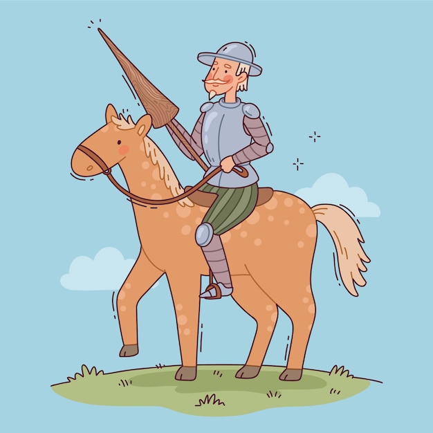 Ilustración de don quijote dibujado a mano