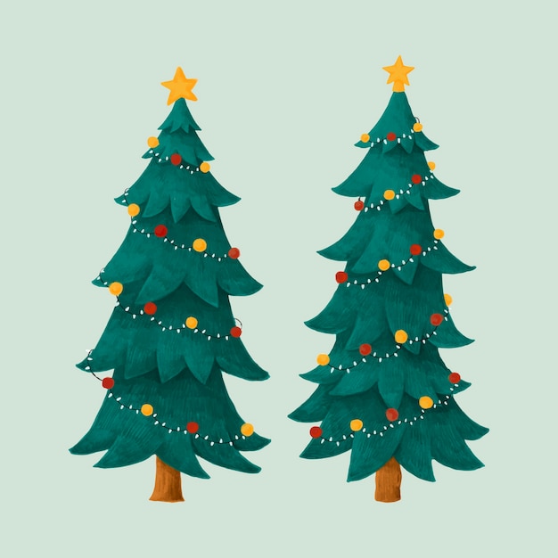 Vector gratuito ilustración de dos árboles de navidad decorados