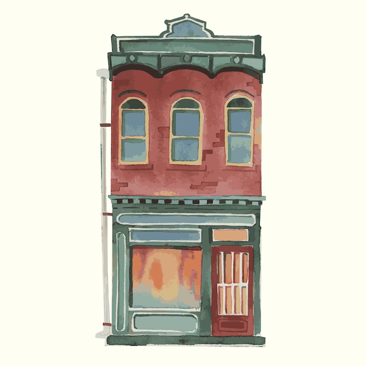 Vector gratuito ilustración de un edificio exterior europeo vintage en color de agua