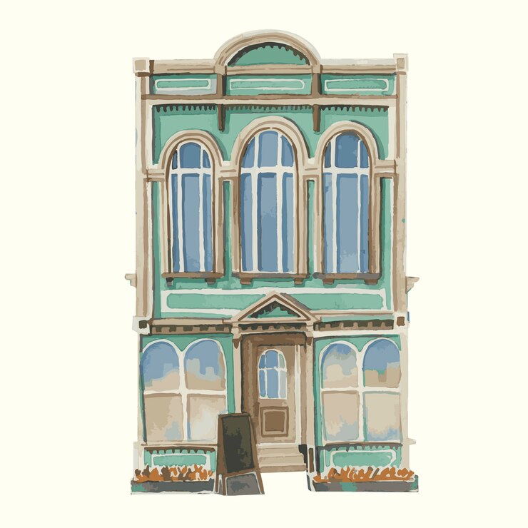 Vector gratuito ilustración de un edificio exterior europeo vintage en color de agua