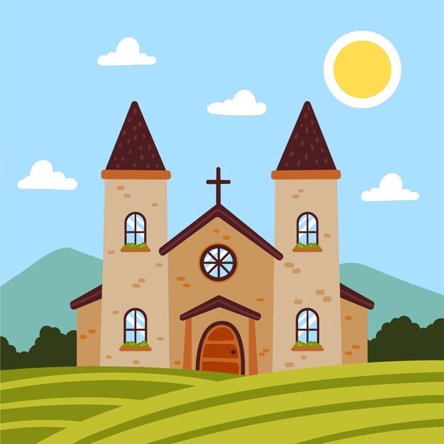 Ilustración de edificio de iglesia de diseño plano