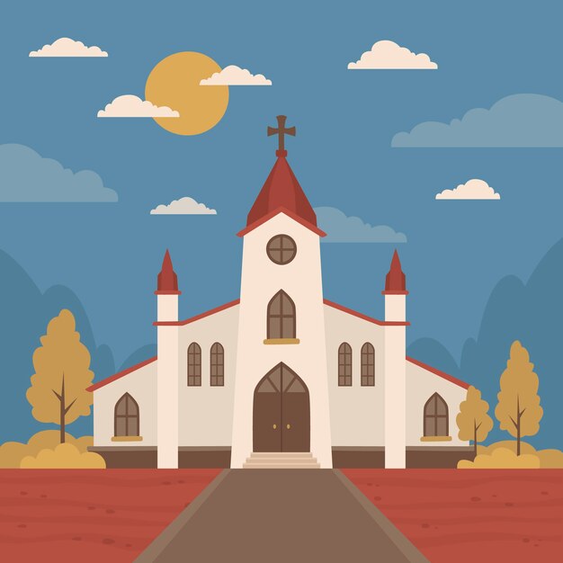 Ilustración de edificio de iglesia de diseño plano