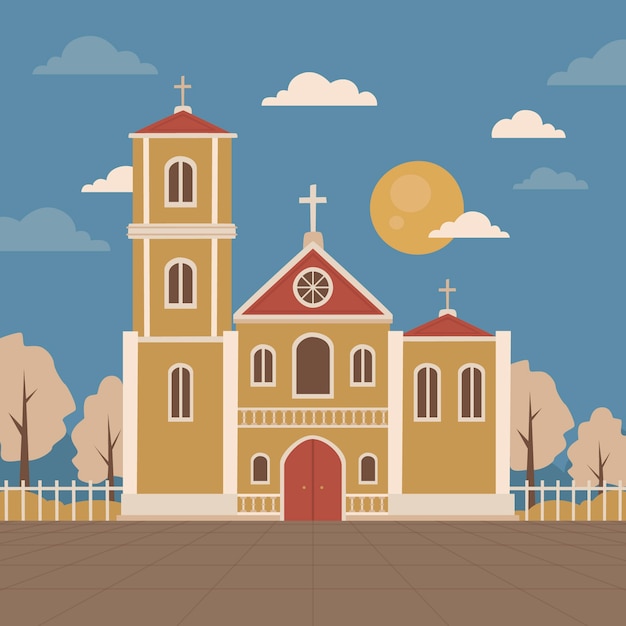 Ilustración de edificio de iglesia de diseño plano