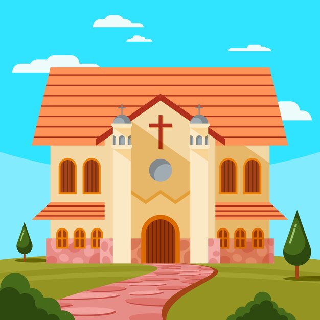 Ilustración de edificio de iglesia de diseño plano