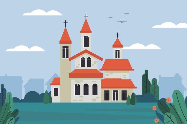 Ilustración de edificio de iglesia de diseño plano