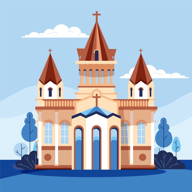 Ilustración de edificio de iglesia de diseño plano