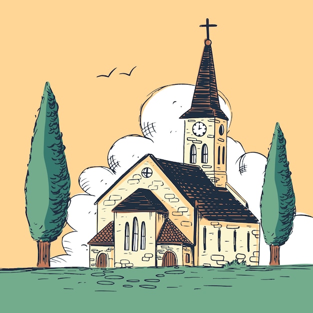 Ilustración de edificio de iglesia de diseño plano