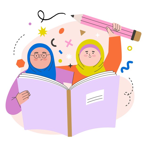 Ilustración de educación de niñas musulmanas